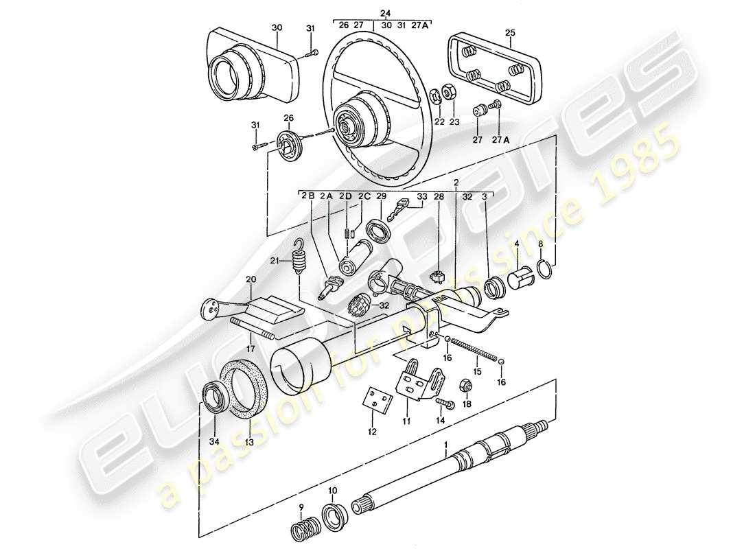 porsche 1988 (928) steering parts - steering wheel parts diagram