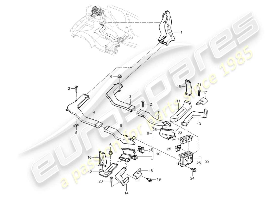 porsche 2006 (cayenne e1 9pa) air guide channel for vehicles with air conditioner for rear part diagram