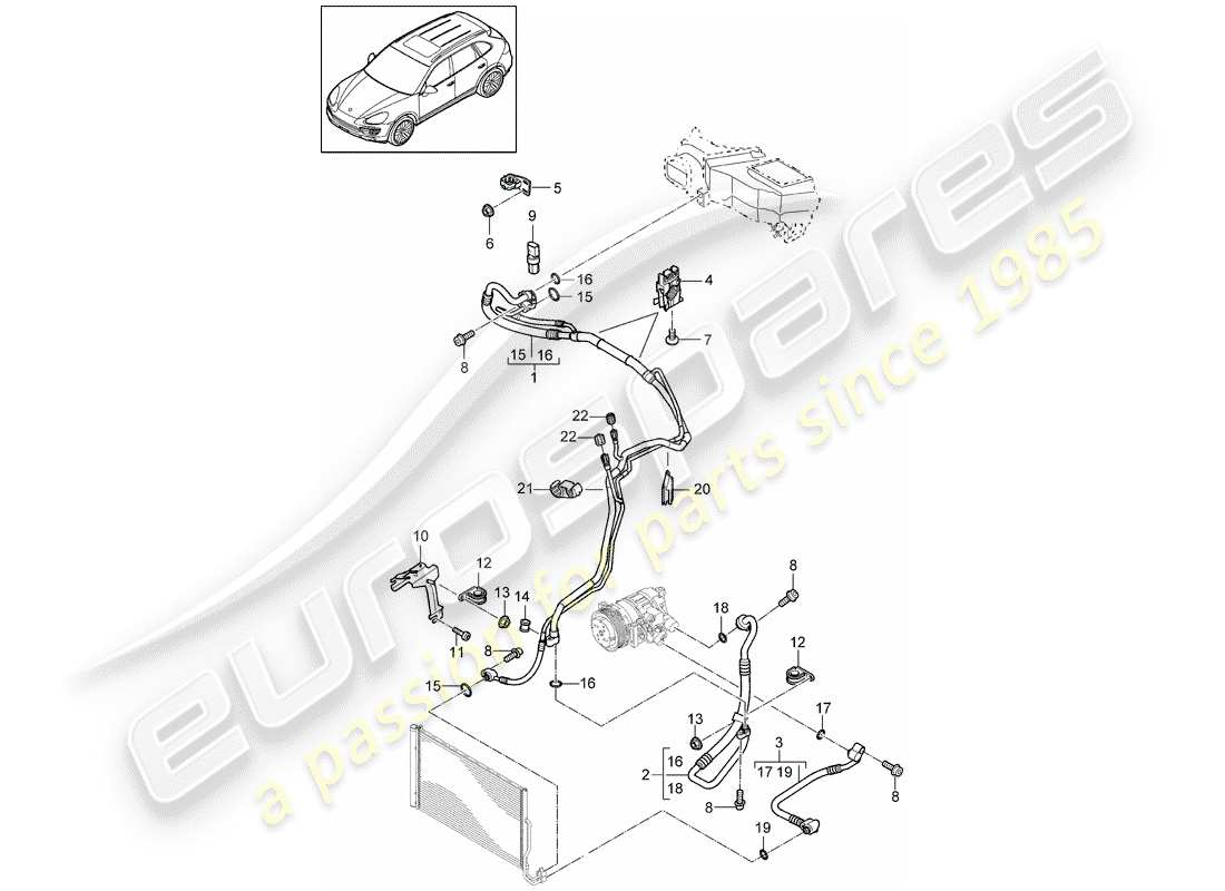 porsche 2018 (cayenne e2 92a) refrigerant circuit front 2-zone air-conditioning system d - mj 2017>> part diagram