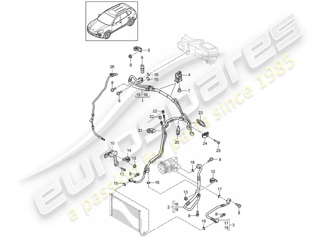 porsche 2014 (cayenne e2 92a) refrigerant circuit front 4-zone air-conditioning system with: refrigerant circuit rear r1234yf d - mj 2017>> part diagram