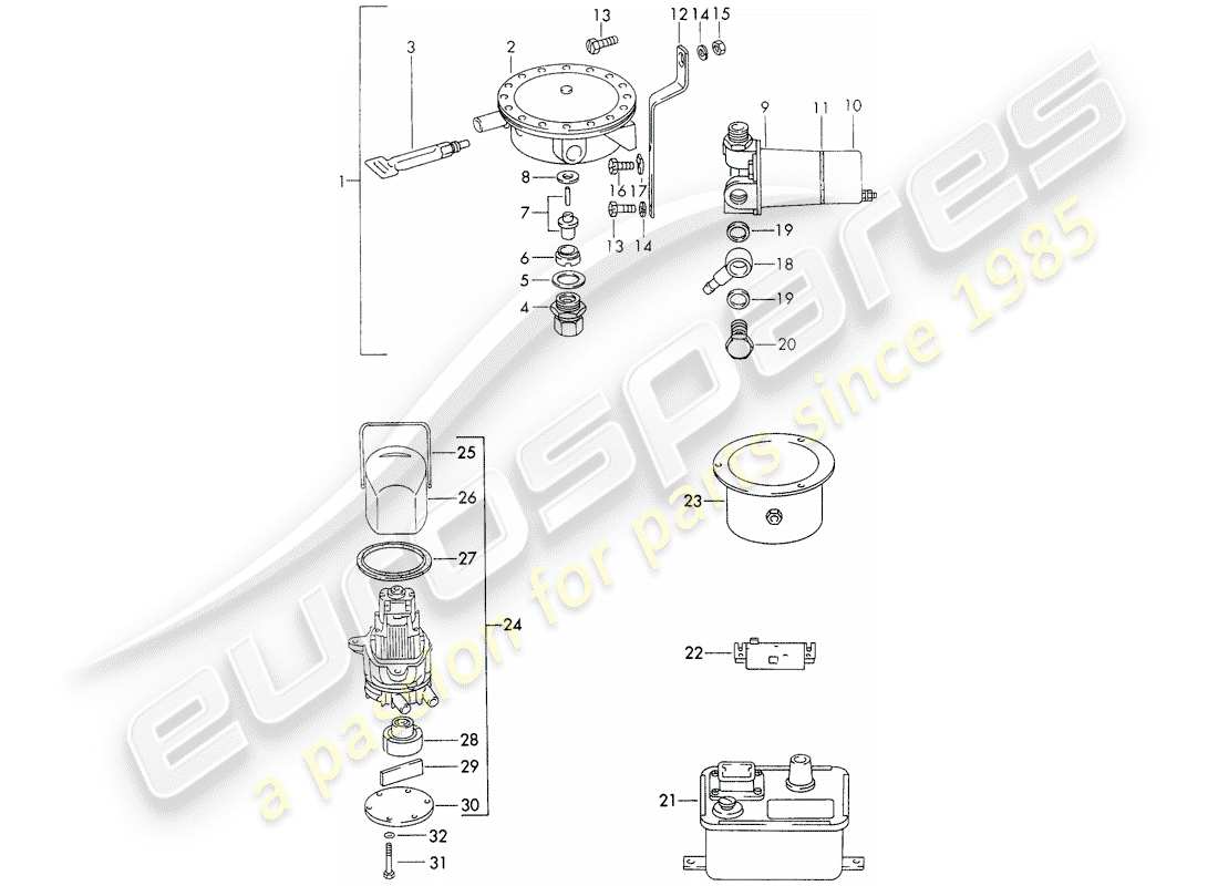 porsche 1973 (911) repair material - for - heater - - webasto - - metering - fuel pump - ignition spark sender - series resistance part diagram