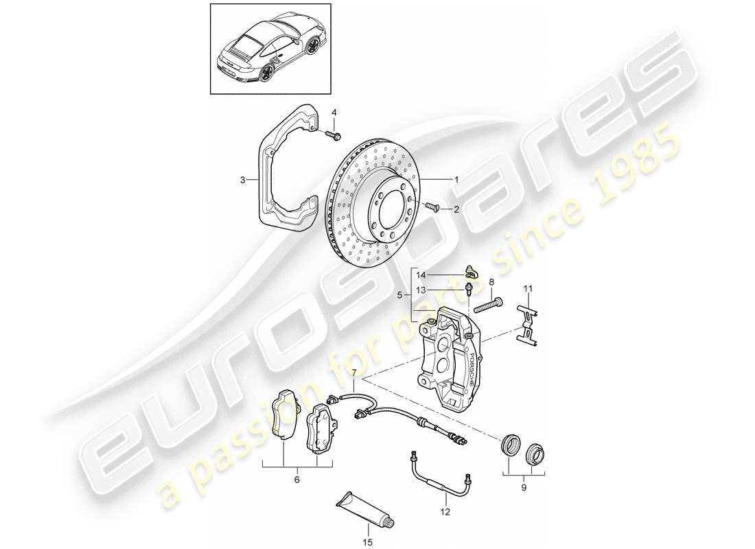 porsche 2011 (997-2 turbo / gt2 rs) disc brakes parts diagram