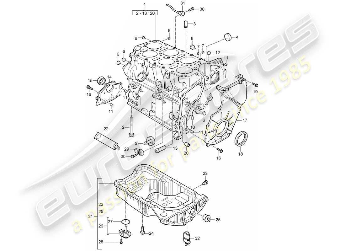 porsche 2004 (cayenne e1 9pa) crankcase housing oil sump d - mj 2004>> parts diagram