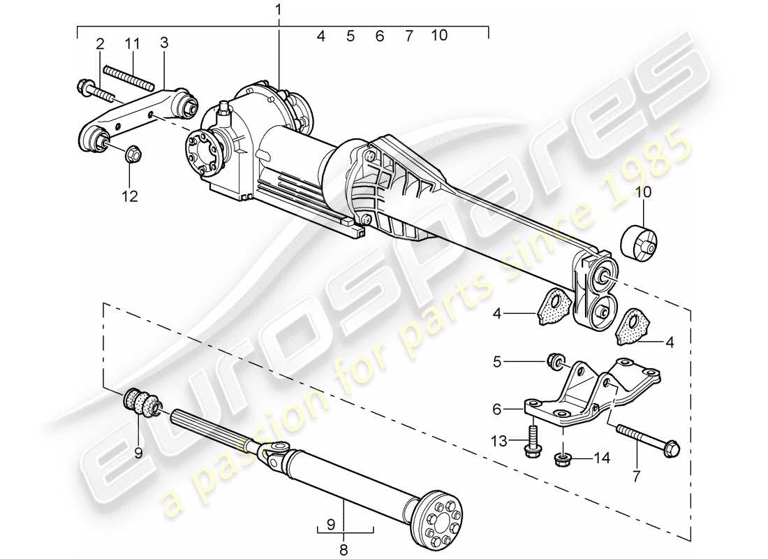 porsche 2002 (996 turbo / gt2) front axle differential - propeller shaft part diagram