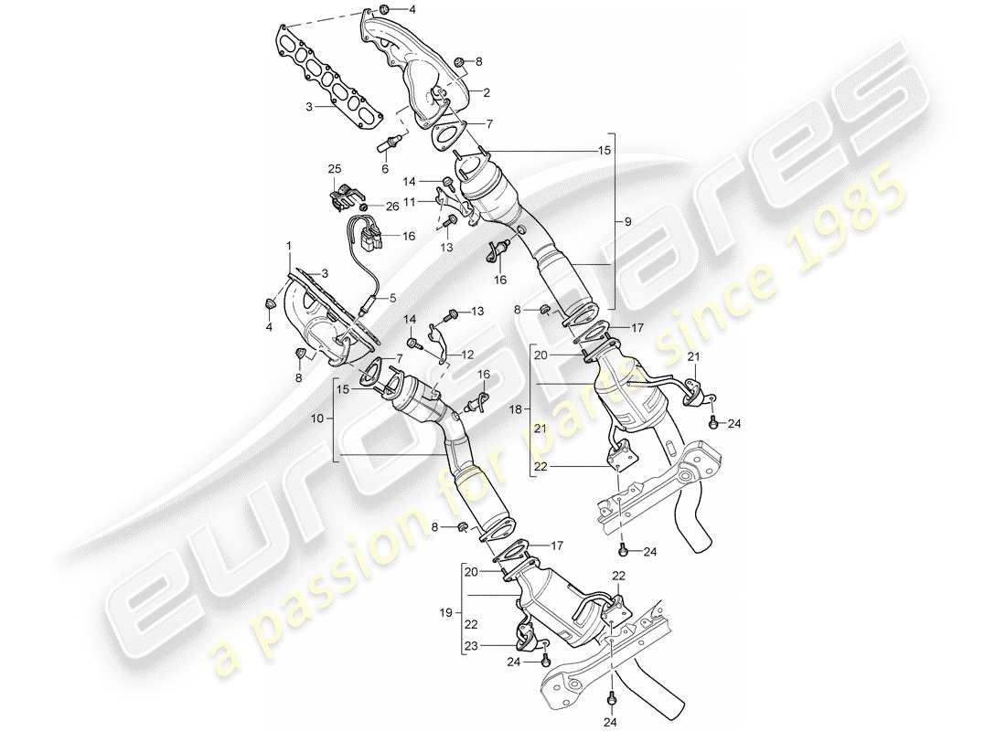 porsche 2004 (cayenne e1 9pa) exhaust system exhaust manifolds catalytic converter parts diagram