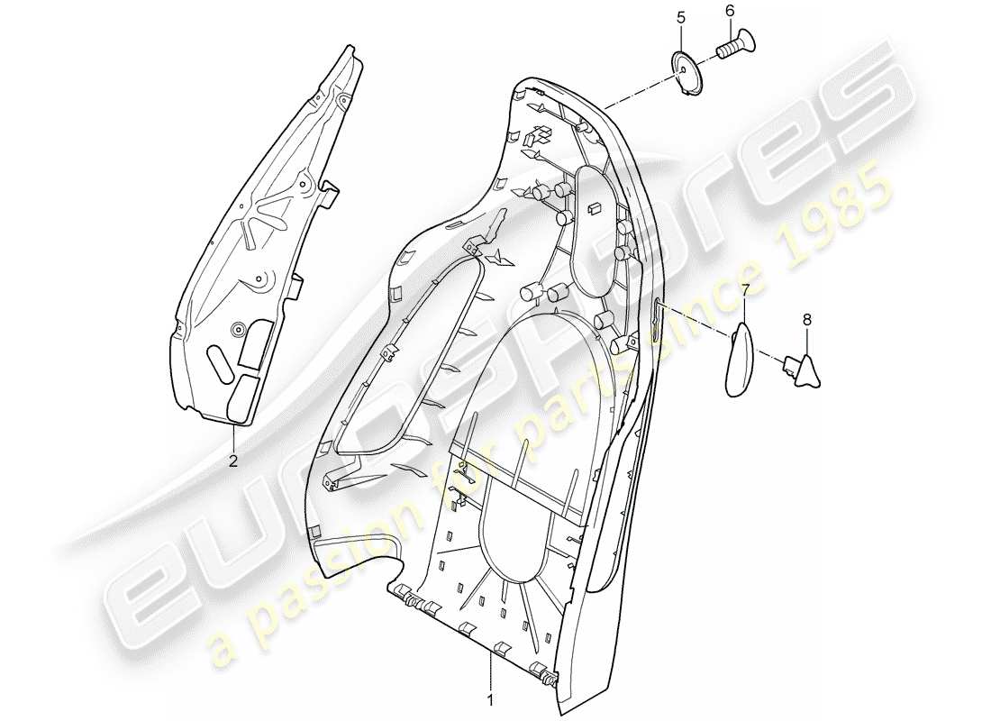 porsche 2008 (987 cayman) backrest shell sports seat part diagram