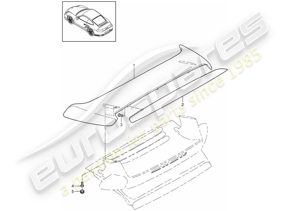 porsche 2013 (997-2 turbo / gt2 rs) rear spoiler parts diagram