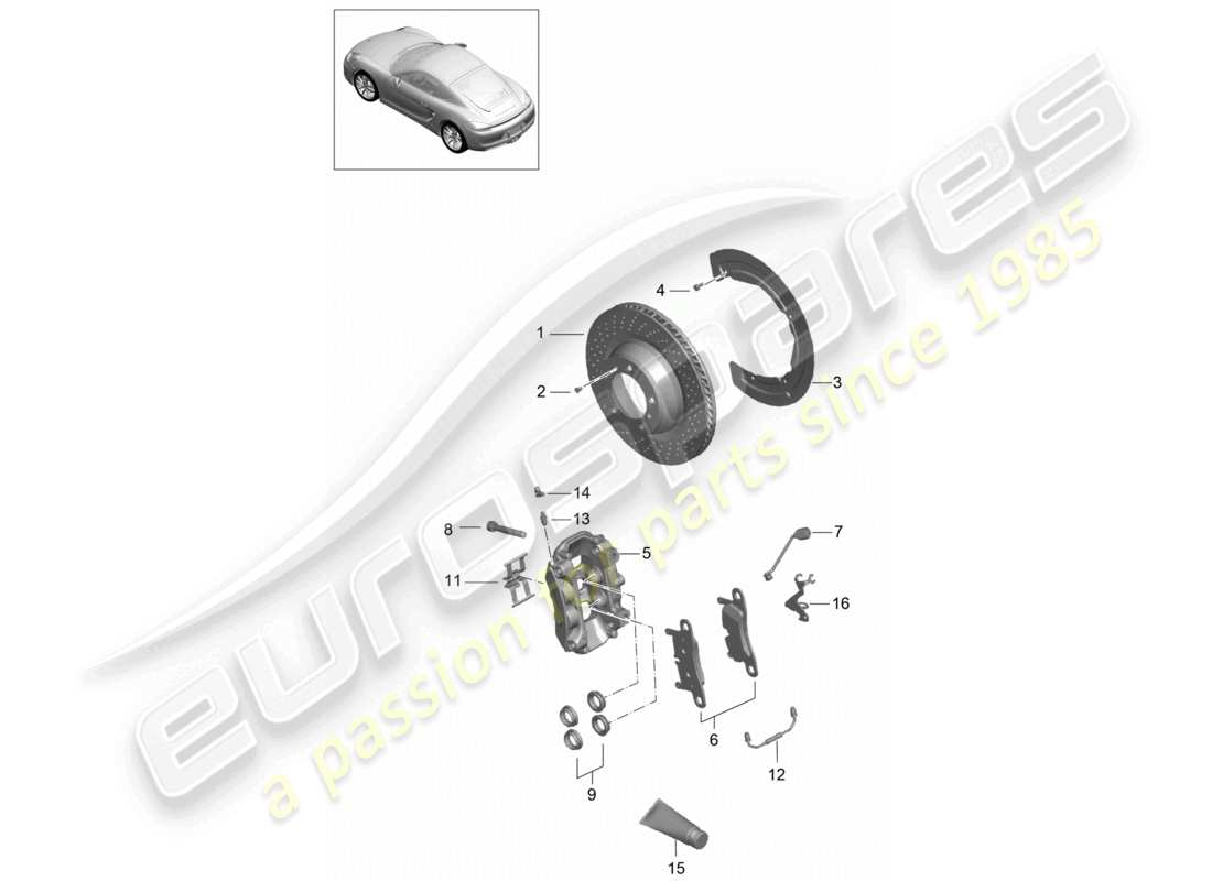 porsche 2016 (981 cayman) disc brake rear axle part diagram