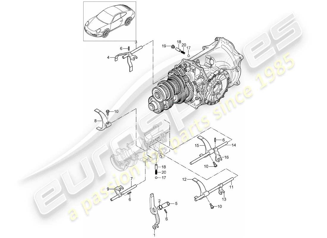 porsche 2009 (997-2) selector shaft parts diagram