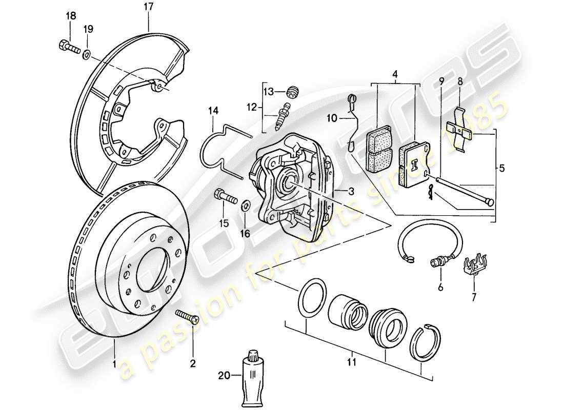 porsche 944 (1987) disc brakes - rear axle parts diagram