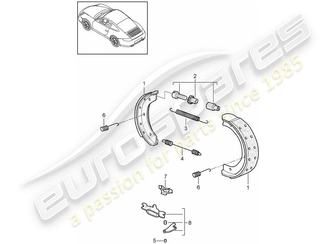 porsche 2011 (997-2) handbrake parts diagram