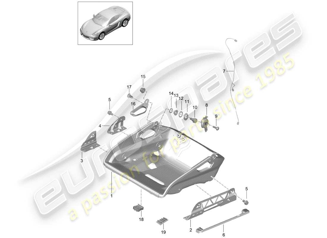 porsche 2014 (981 cayman) bucket seat folding seat frame accessories part diagram