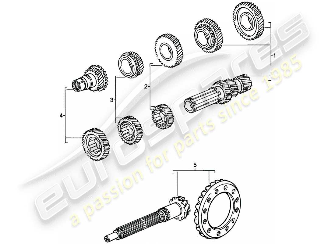 porsche 1979 (928) gear wheel sets - manual gearbox parts diagram