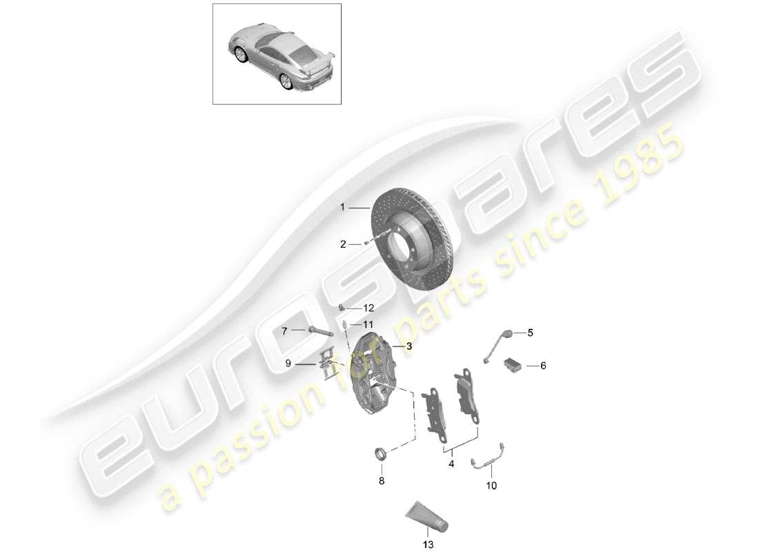 porsche 2016 (991-1 turbo) disc brake rear axle pccb part diagram