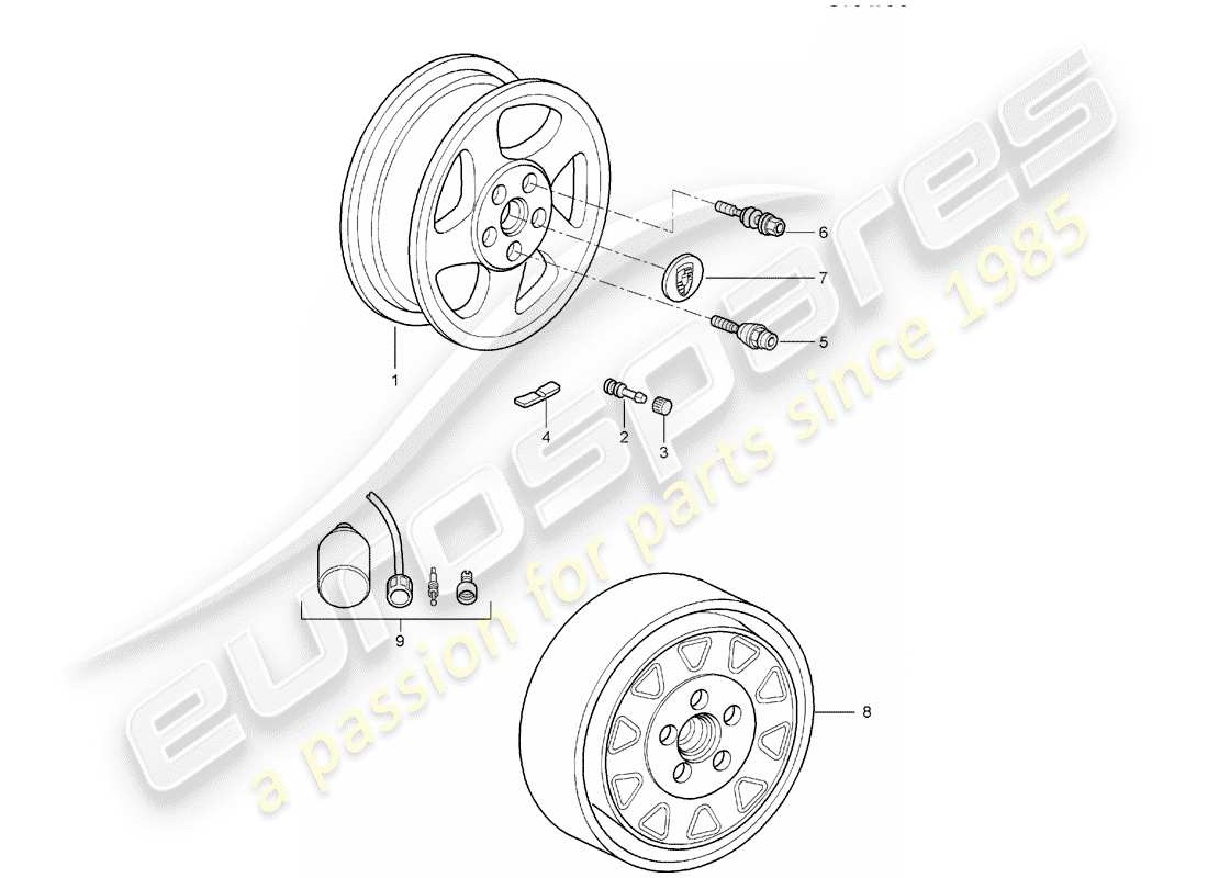 porsche 997 (2008) wheels parts diagram