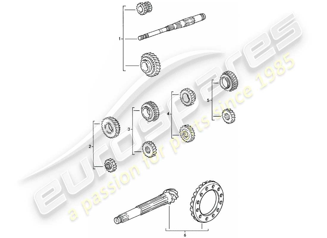 porsche 924 (1980) gear wheel sets - manual gearbox - g31.01/02/03 parts diagram