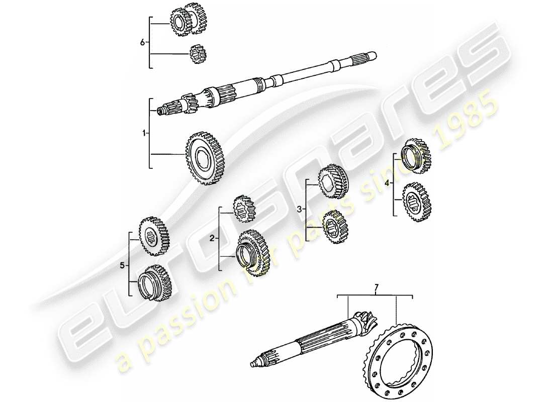 porsche 1979 (911) gear wheel sets - 5. - speed - transmission part diagram
