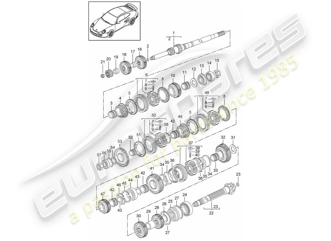 porsche 2013 (997-2 turbo / gt2 rs) gears and shafts parts diagram