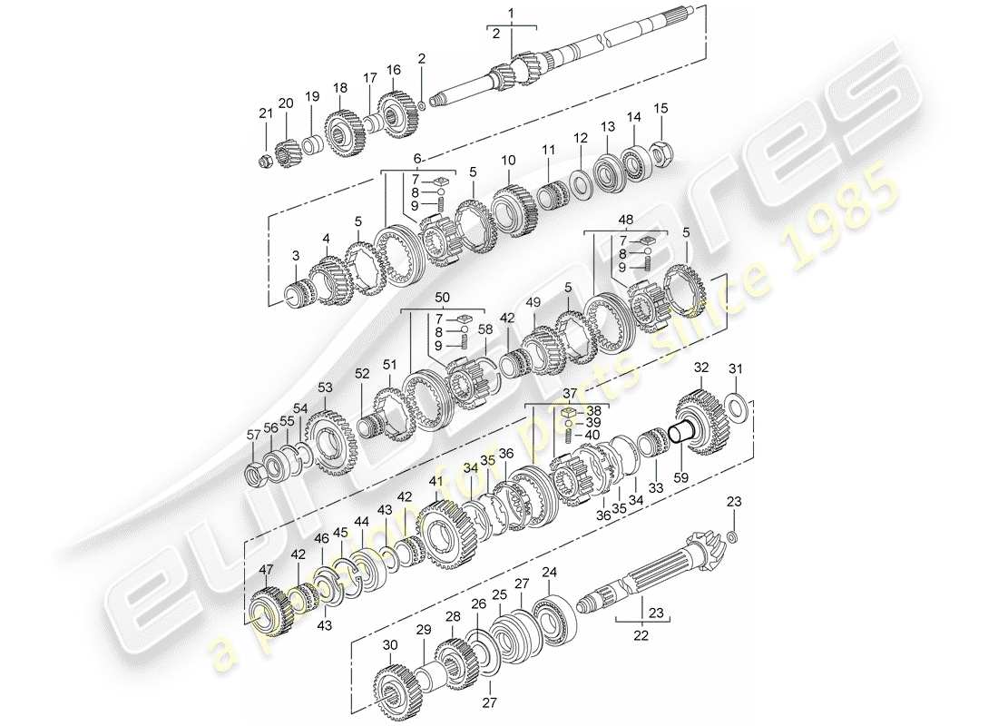 porsche 2001 (996 turbo / gt2) gears and shafts part diagram