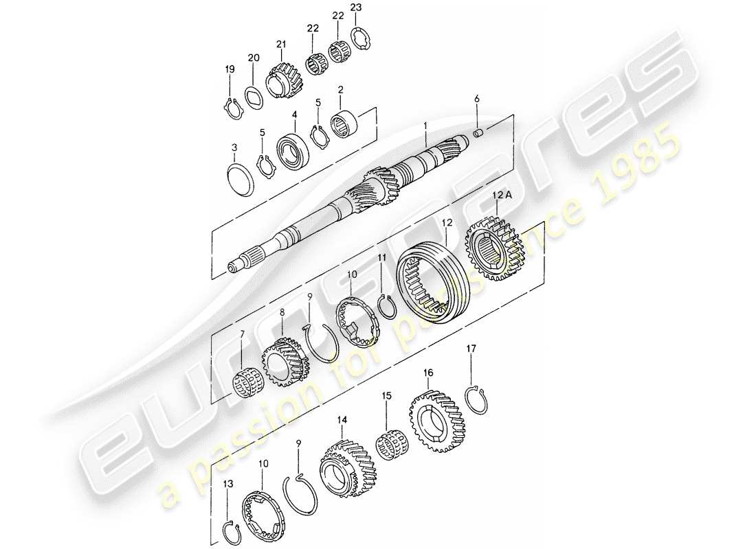 porsche 2003 (986 boxster) gears and shafts -1999 parts diagram