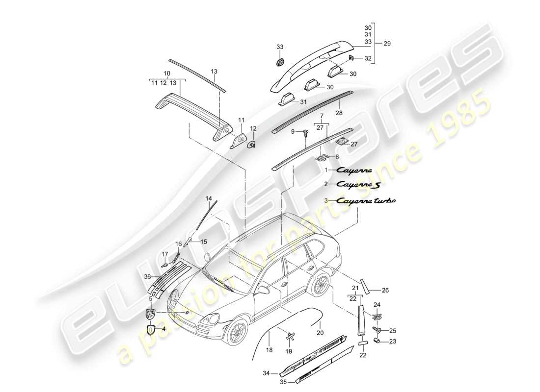 a part diagram from the porsche 2009 (cayenne e1 9pa) parts catalogue