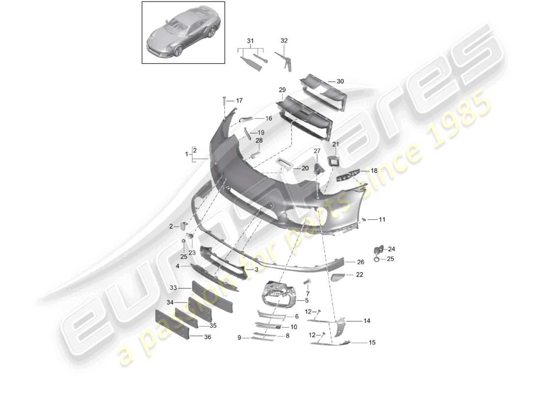 a part diagram from the porsche 2019 (991-2 turbo) parts catalogue