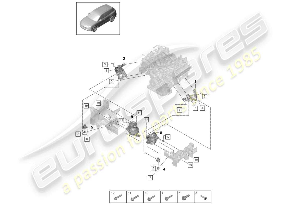 a part diagram from the porsche 2020 (cayenne e3 9ya/9yb) parts catalogue