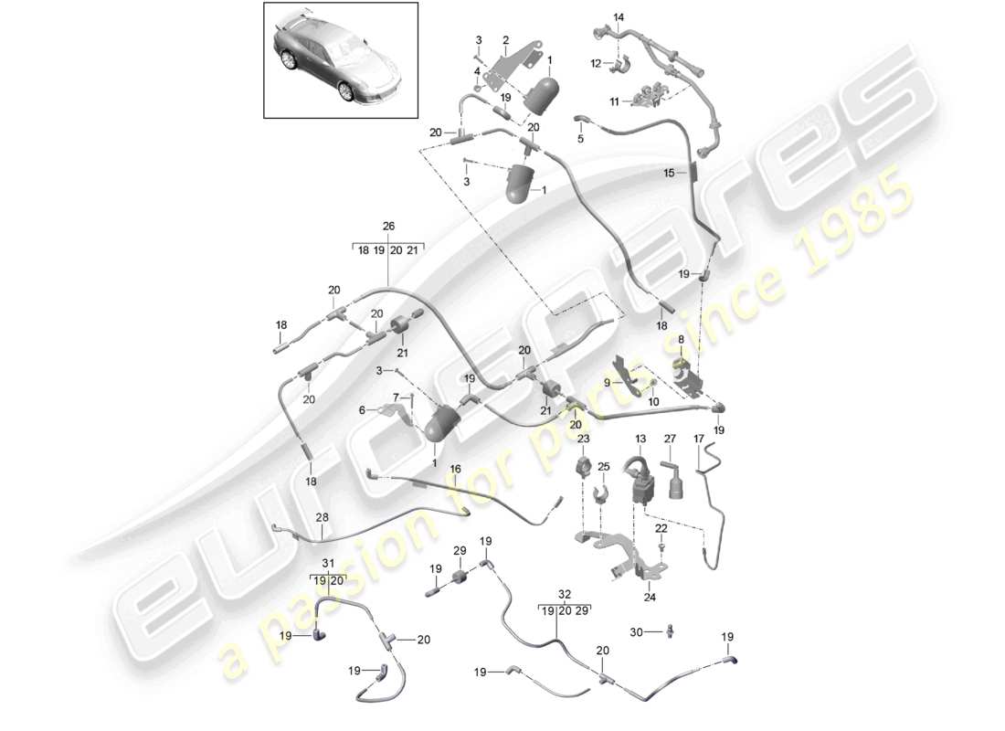 a part diagram from the porsche 2020 (991-2 r/gt3/rs) parts catalogue