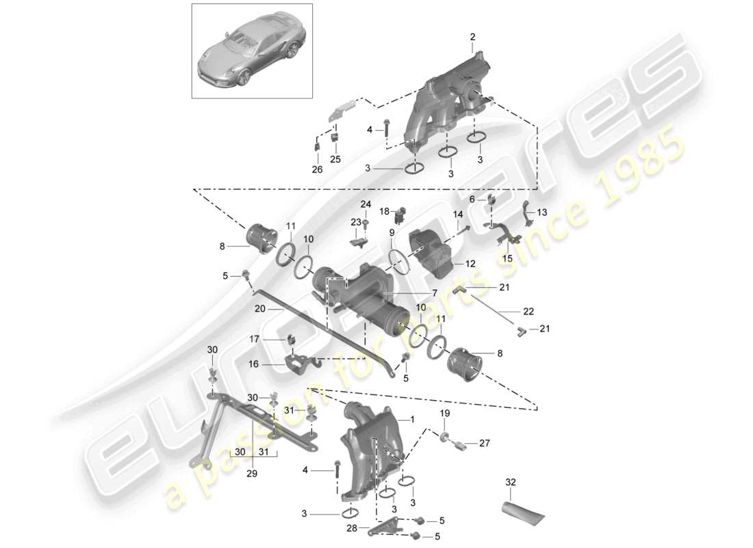 a part diagram from the porsche 2017 (991-2 turbo) parts catalogue