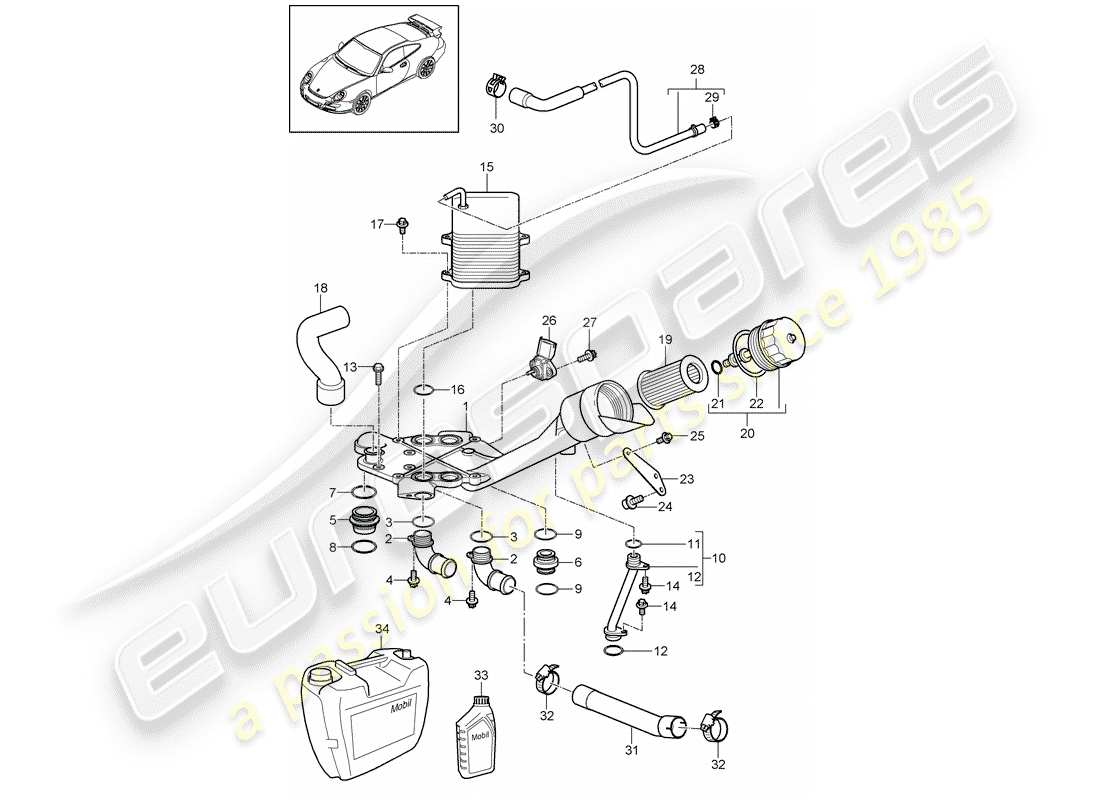 a part diagram from the porsche 2009 (997-2 gt3) parts catalogue