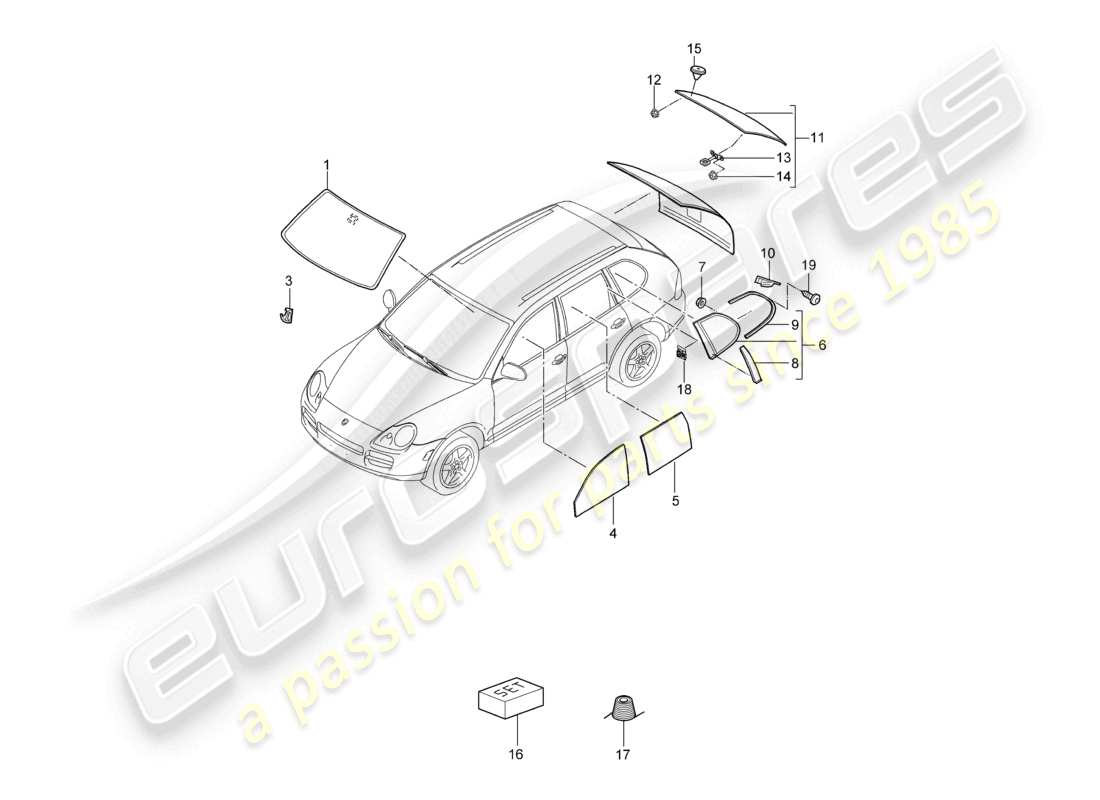 a part diagram from the porsche 2005 (cayenne e1 9pa) parts catalogue