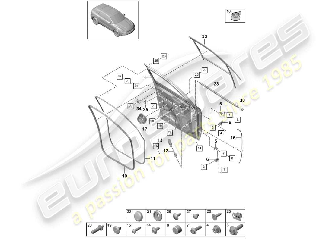 a part diagram from the porsche 2018 (cayenne e3 9ya/9yb) parts catalogue