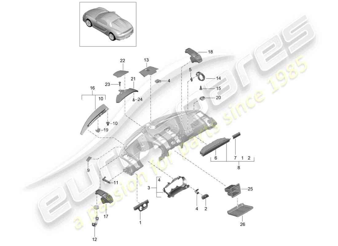 a part diagram from the porsche 2016 (981 boxster spyder) parts catalogue