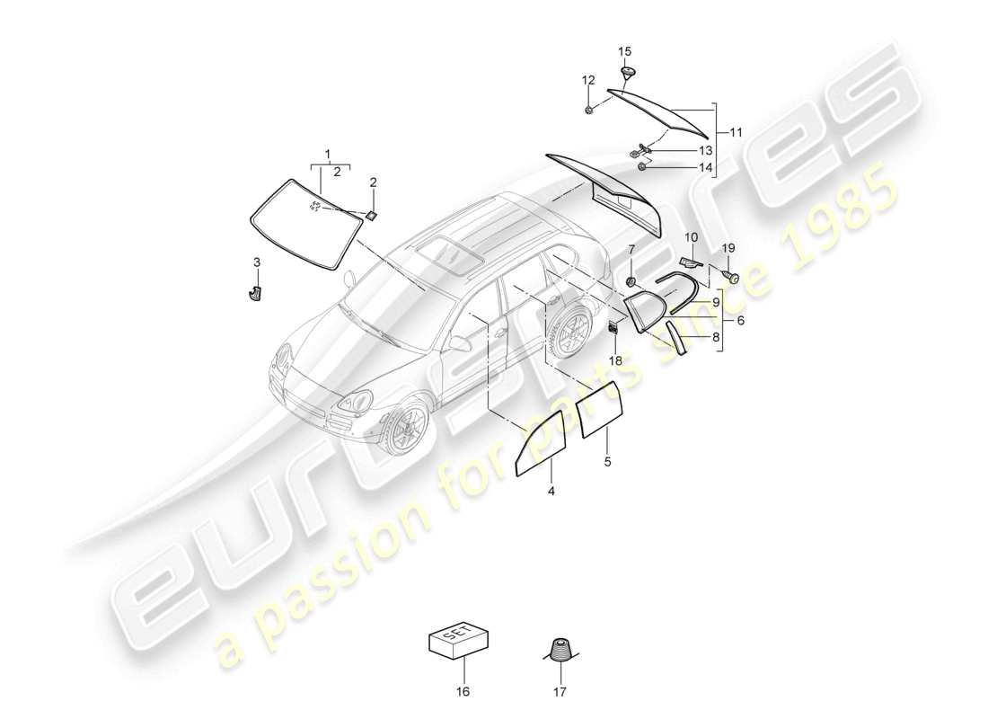 a part diagram from the porsche 2008 (cayenne e1 9pa) parts catalogue