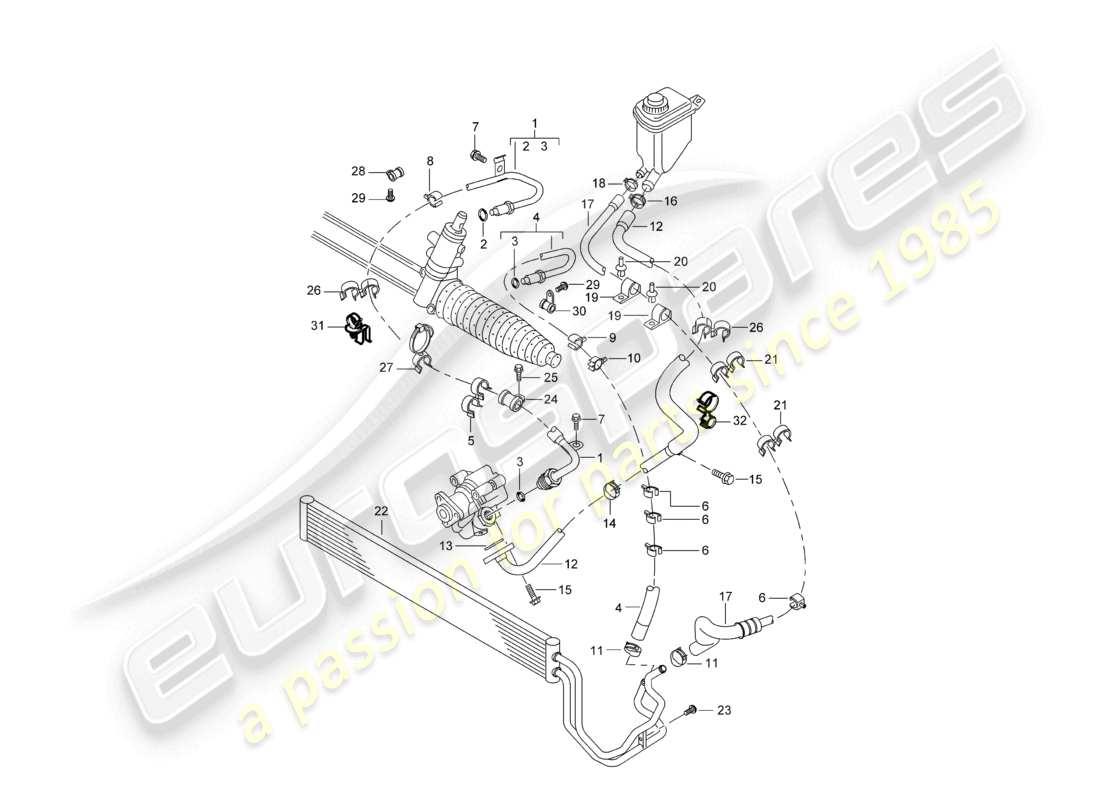 a part diagram from the porsche 2005 (cayenne e1 9pa) parts catalogue