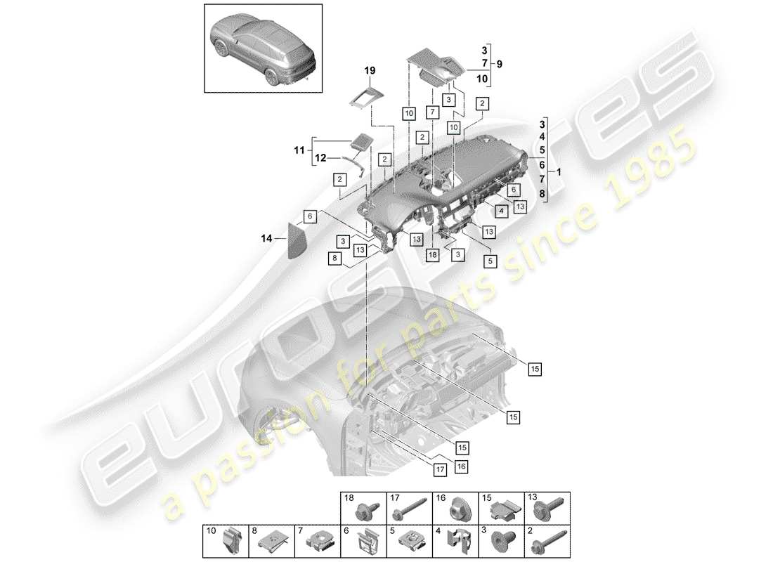 a part diagram from the porsche 2018 (cayenne e3 9ya/9yb) parts catalogue