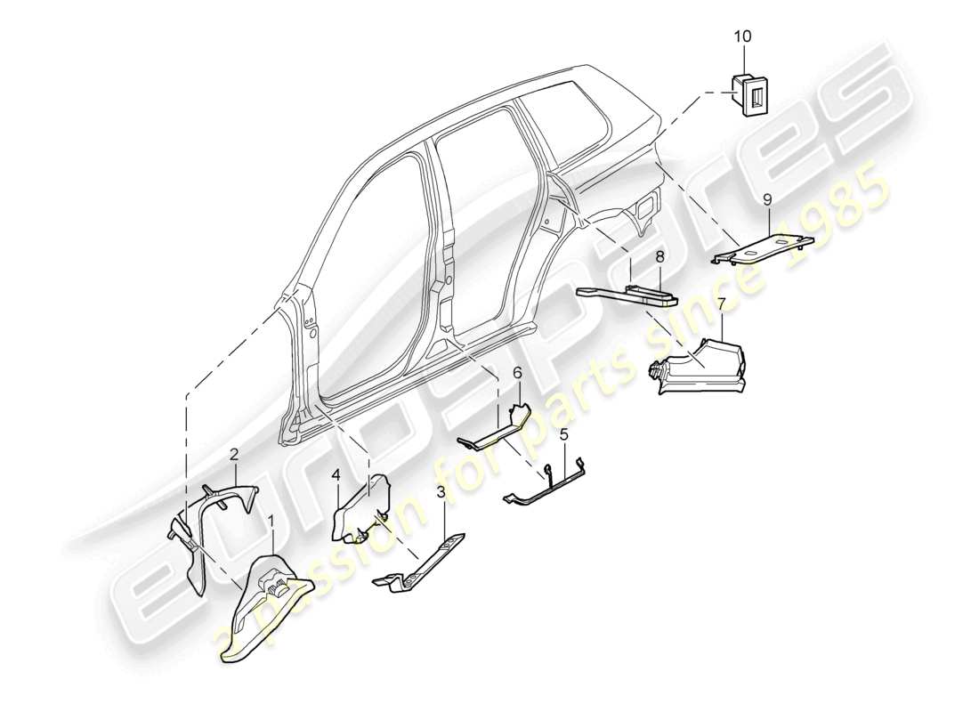 a part diagram from the porsche 2008 (cayenne e1 9pa) parts catalogue