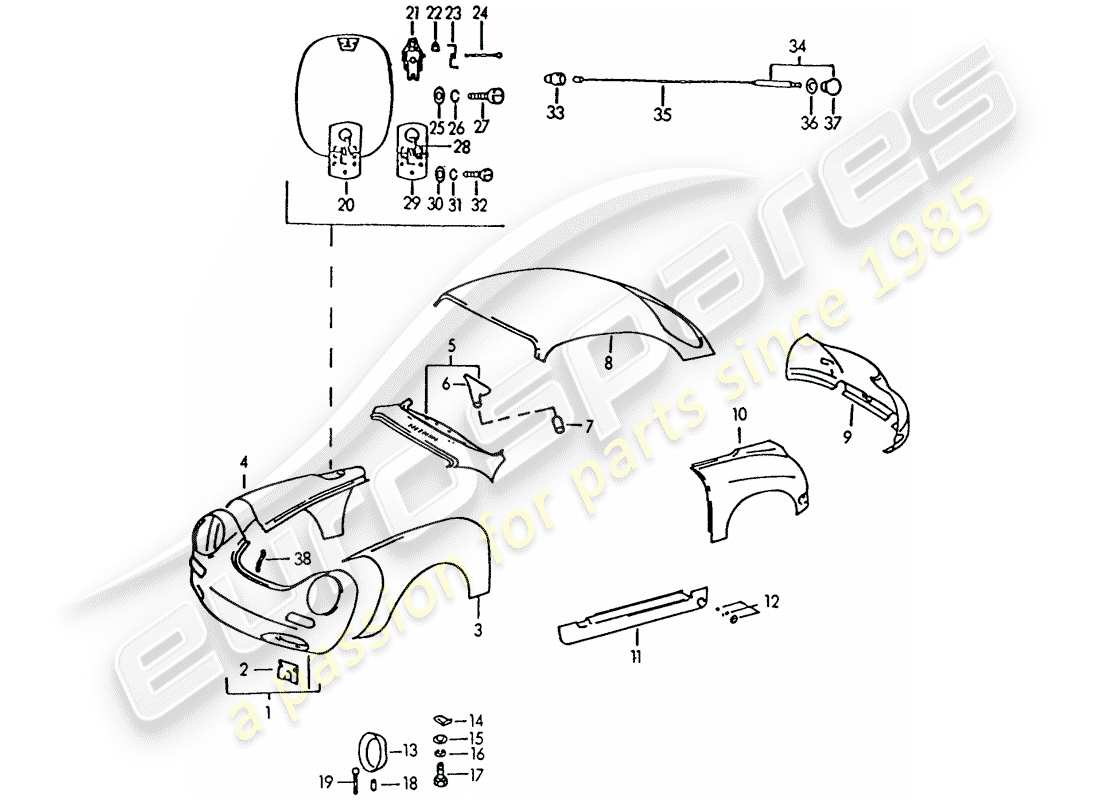 a part diagram from the porsche 356 parts catalogue