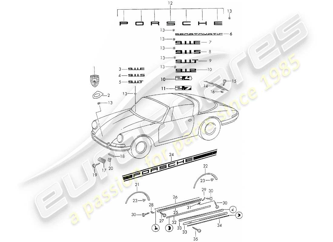 a part diagram from the porsche 1970 (911) parts catalogue