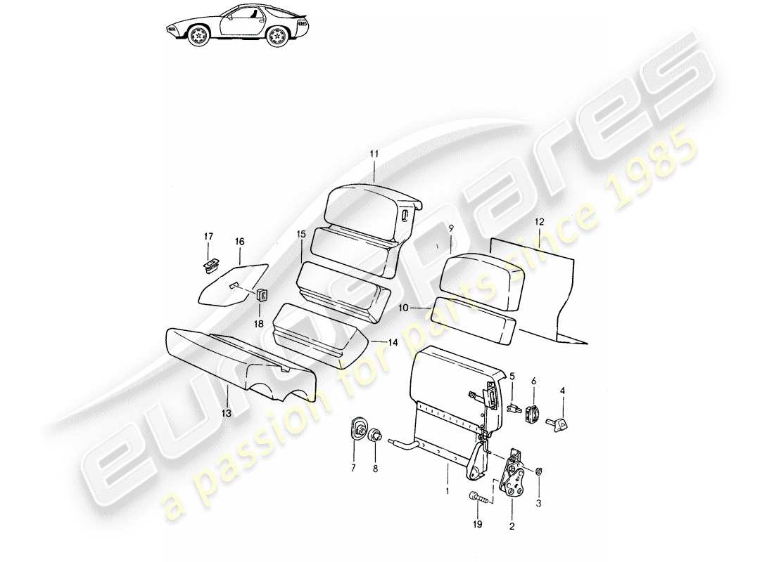 a part diagram from the porsche 1988 (seats for 944/968/911/928) parts catalogue