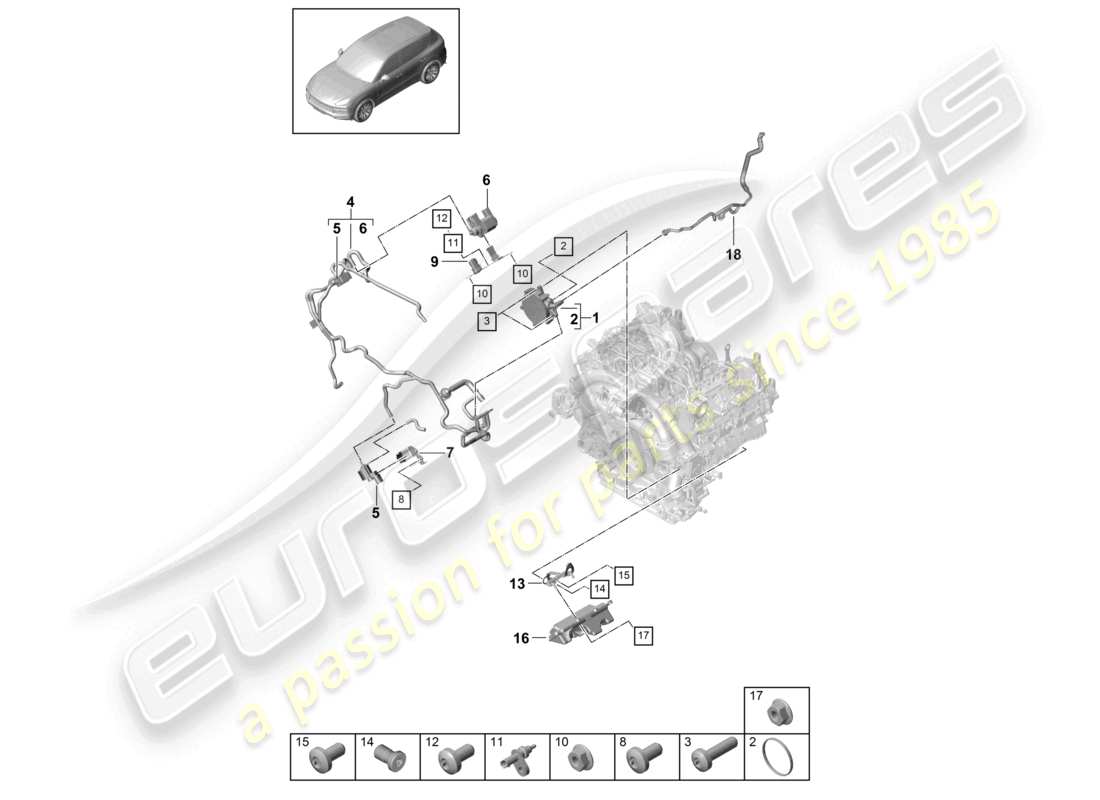 a part diagram from the porsche 2020 (cayenne e3 9ya/9yb) parts catalogue