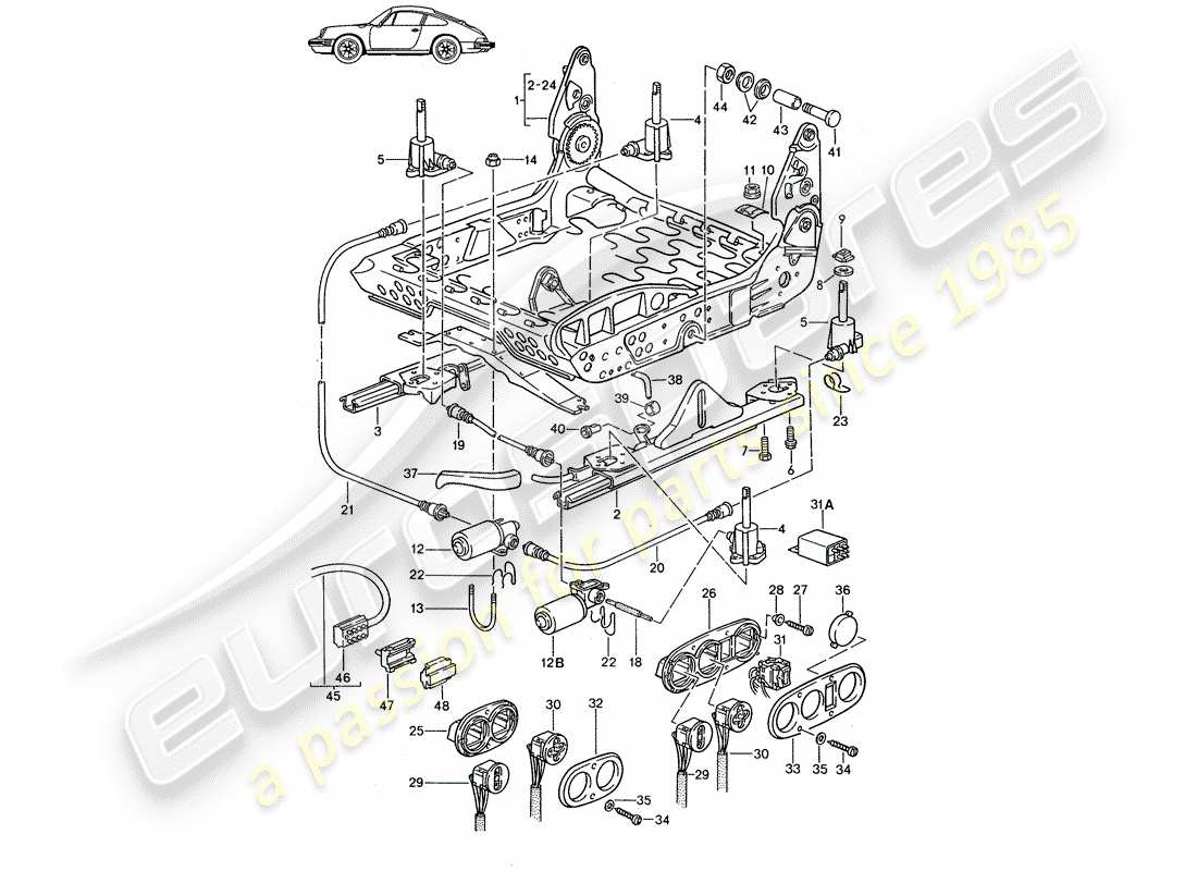 a part diagram from the porsche 1987 (seats for 944/968/911/928) parts catalogue