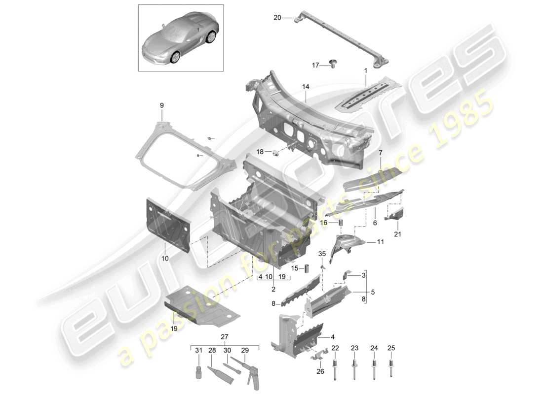 a part diagram from the porsche 2016 (981 boxster spyder) parts catalogue