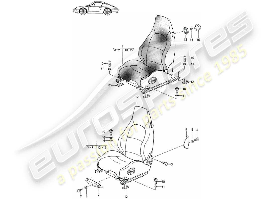 a part diagram from the porsche 1988 (seats for 944/968/911/928) parts catalogue