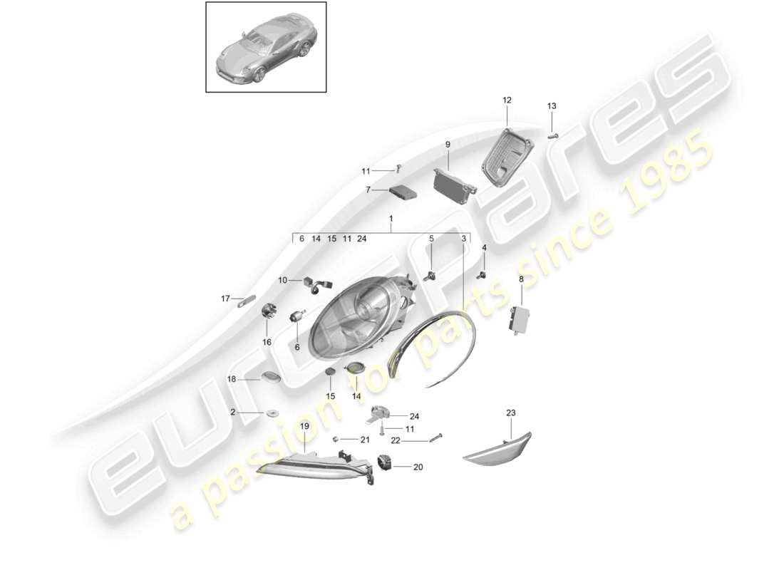 a part diagram from the porsche 2015 (991-1 turbo) parts catalogue