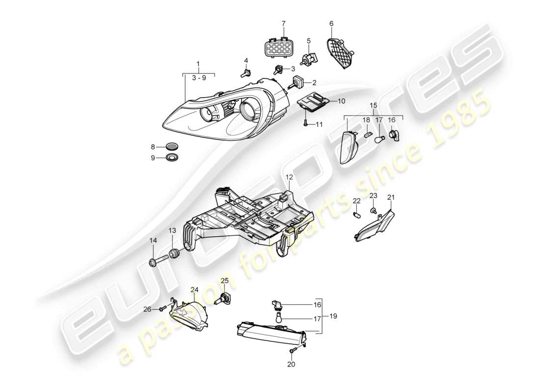 a part diagram from the porsche 2008 (cayenne e1 9pa) parts catalogue