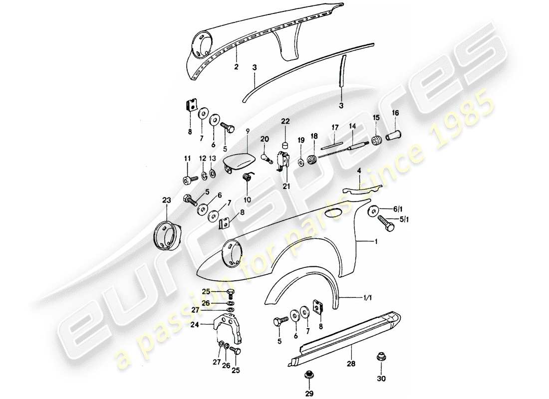 a part diagram from the porsche 1977 (911 turbo) parts catalogue