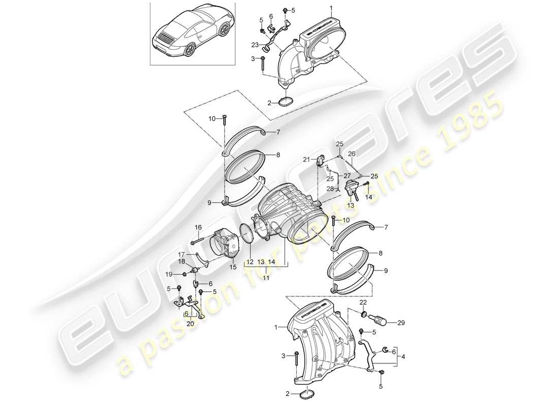 VIEW PARTS DIAGRAMS FROM THE PORSCHE 997 PARTS CATALOGUE a part diagram from the porsche 997 parts catalogue