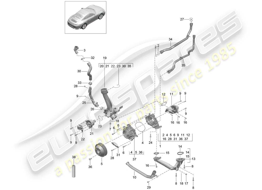 a part diagram from the porsche 2020 (991-2) parts catalogue