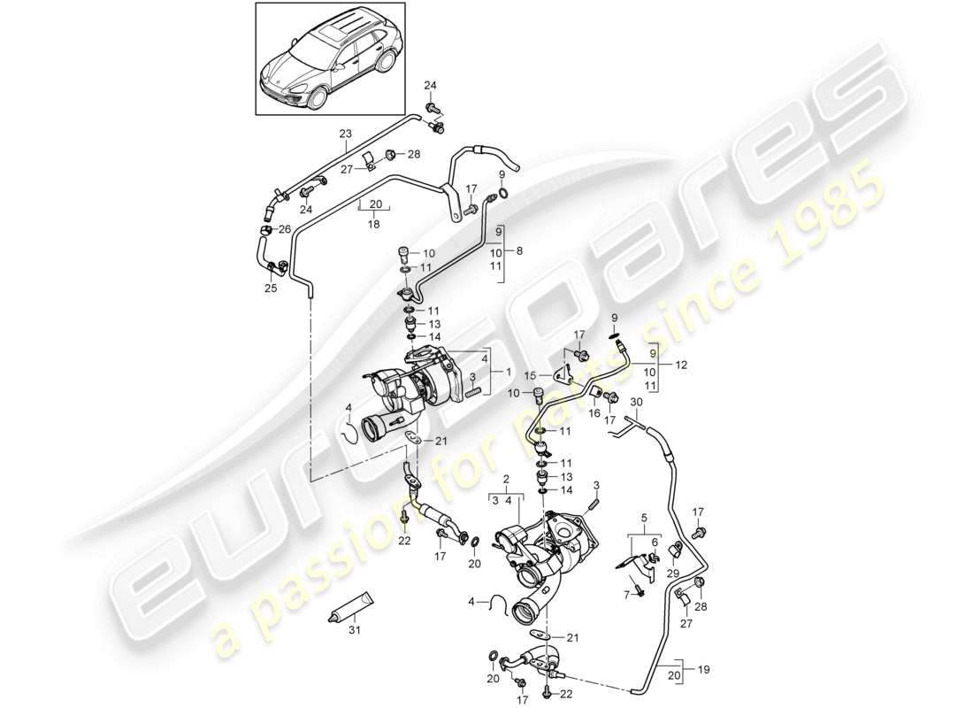 VIEW PARTS DIAGRAMS FROM THE PORSCHE CAYENNE PARTS CATALOGUE a part diagram from the porsche cayenne parts catalogue